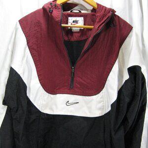 Vintage Nike Pullover 1/2 Zip Coat Jacket Swoosh Front Pocket Kid Lg 12-14 Hood
